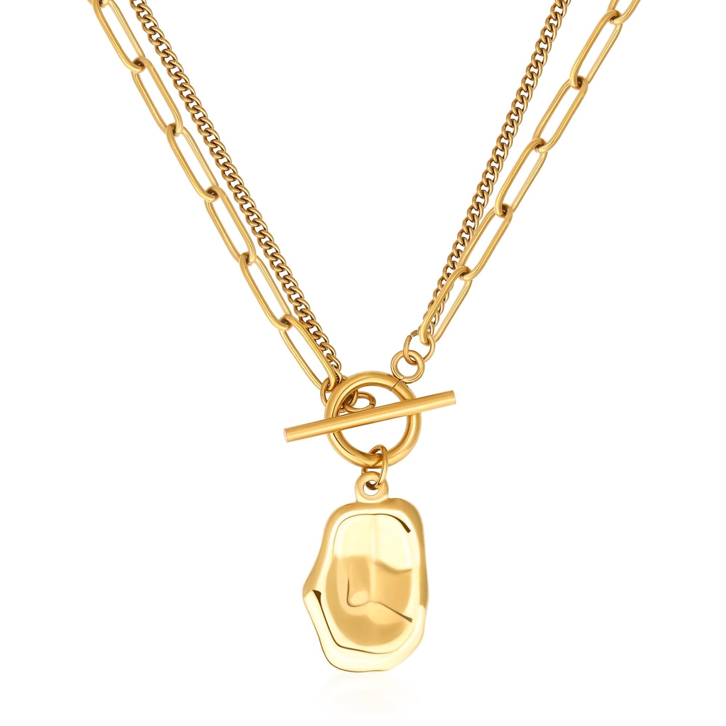 BONJOULRY Chunky Gold Necklace for Women, 18K Waterproof Heart Necklace Statement Necklace Gold Charm Necklace Chunky Jewelry Paperclip Chain Choker Gift for Women (Baroque Lumina)