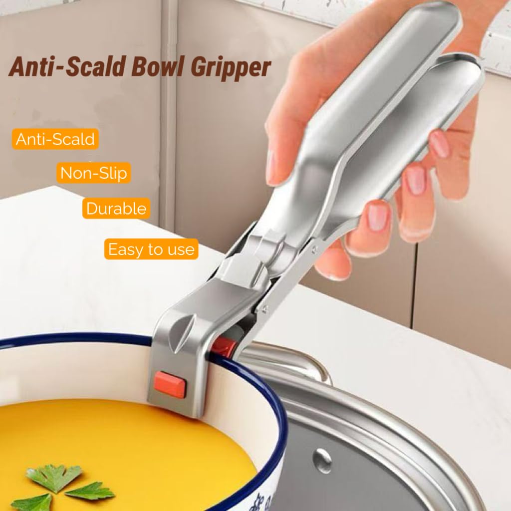 Multi-Purpose Hot Bowl Dish Pan Plate Gripper Kitchen Tweezers Grabber Lifter Clips Tongs Clamp Holder, Anti-Scald Stainless Steel,Non-Slip,for Oven, Air Fryer, Steamer, Pots & Bowls (Silver3)