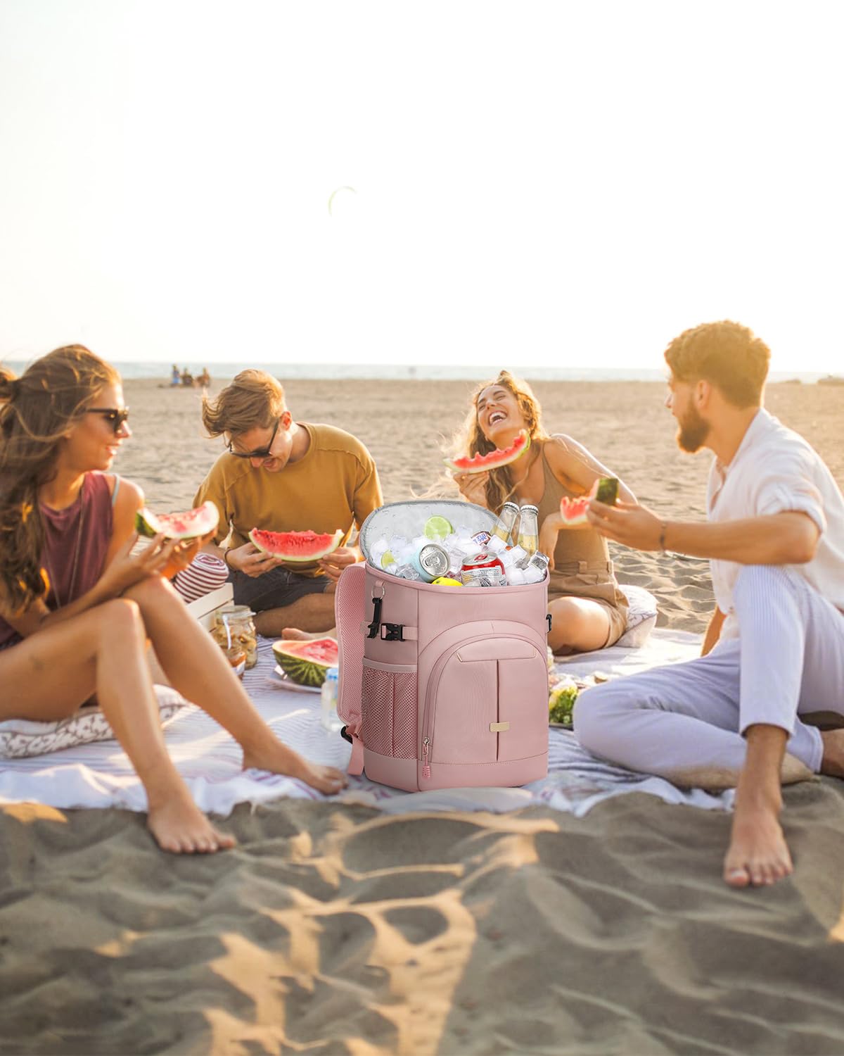 Pritent Cooler Backpack for Men Women Insulated Waterproof Backpack Cooler Leak Proof Cooler Bag Lightweight Lunch Backpack for Camping Beach Travel Picnic(Pink,30 Cans)