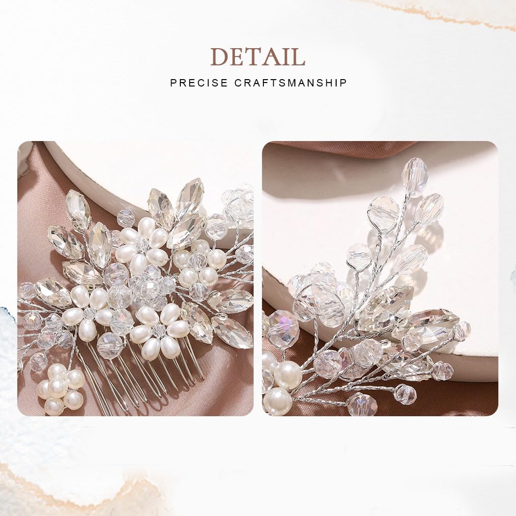JAKAWIN Bridal Hair Accessories Wedding Hair Comb Silver Pearl Hair Piece for Women HC034 (1 Silver)