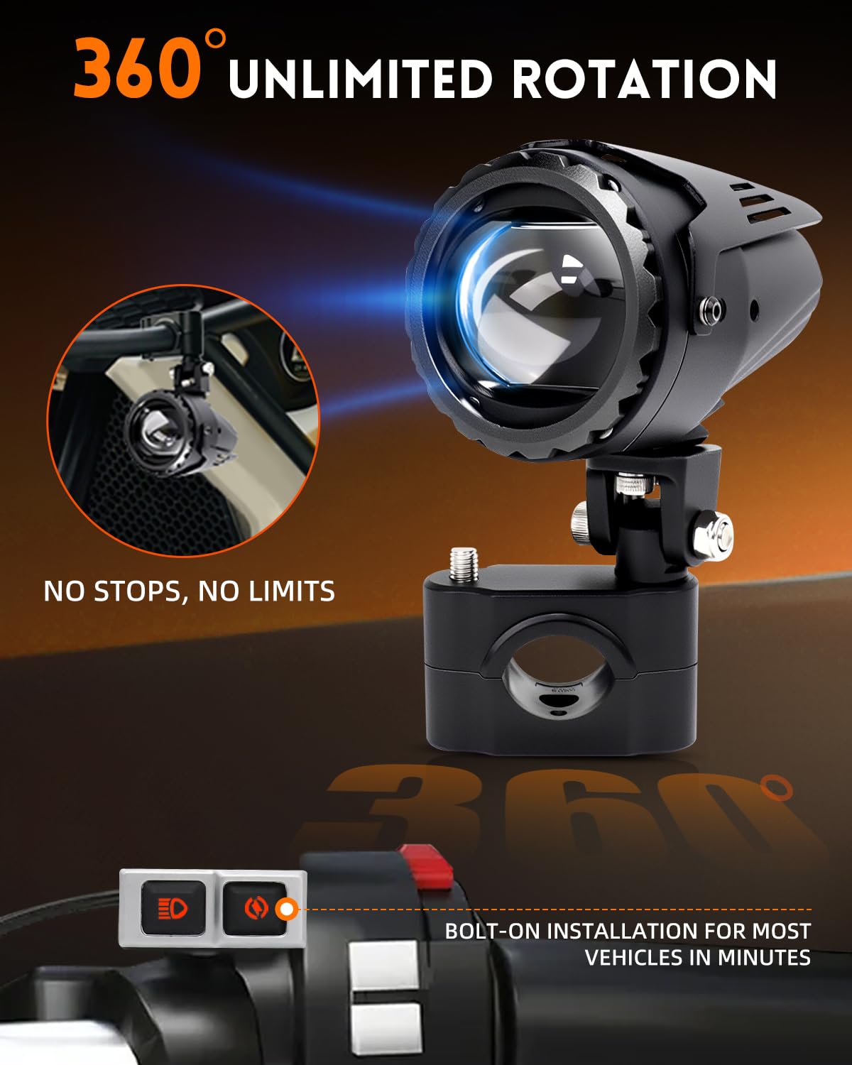 CO LIGHT Motorcycle Fog Lights LED 60W 20000LM Auxiliary Driving Lights - 7 Lighting Modes (White/Amber), IP68 Waterproof Spot Pod Light Kit Universal Fit for Motorcycles ATV UTV, 2PCS