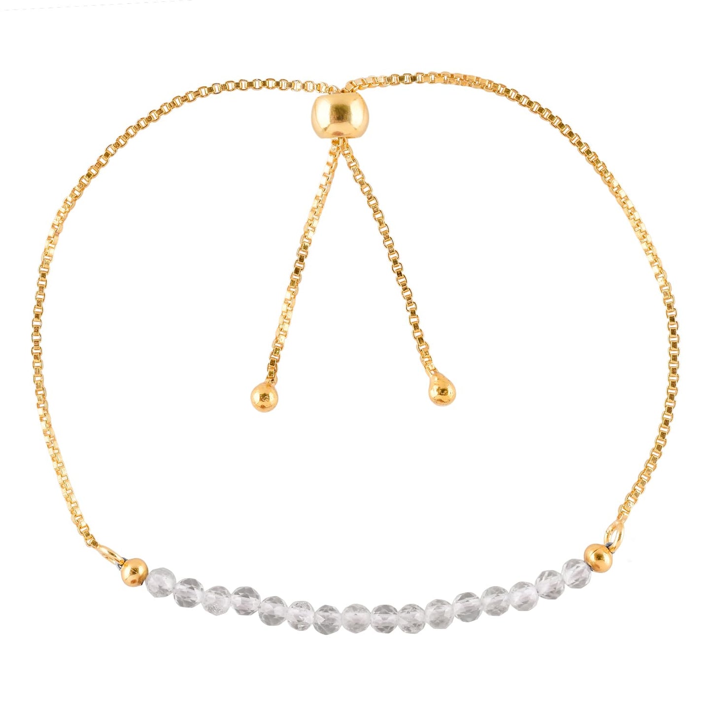 InfinityGemsArt White Topaz Bracelets For Women, November Birthstone Jewelry, Dainty Beads Beaded Stone Bolo Slider, Crystals Gemstones, 14K Gold Plated Adjustable Chain, Valentines Day Gifts For Her