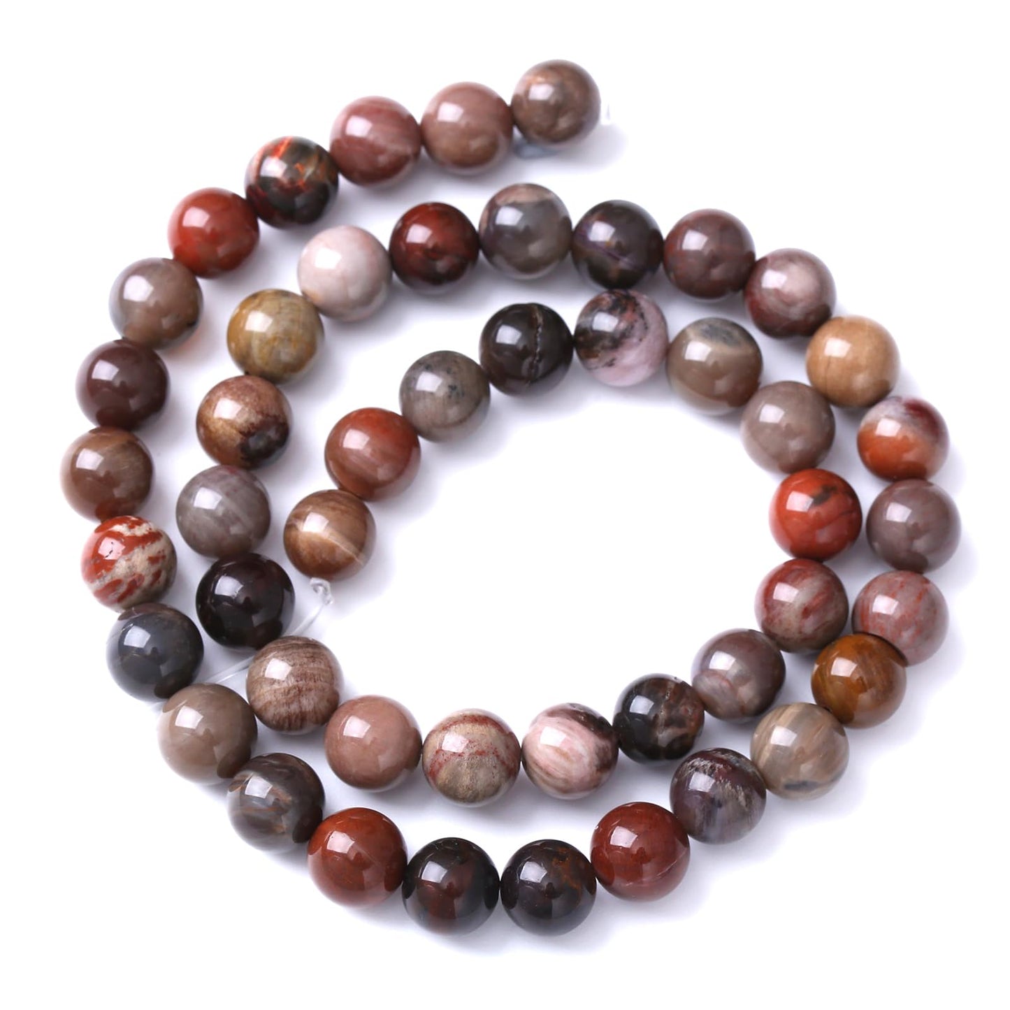 45pcs 8mm Natural Wooden Petrified Jade Agate Gemstone Beads Round Loose Spacer Beads for Jewelry Making DIY Bracelet Necklace 1 Strand 15inch