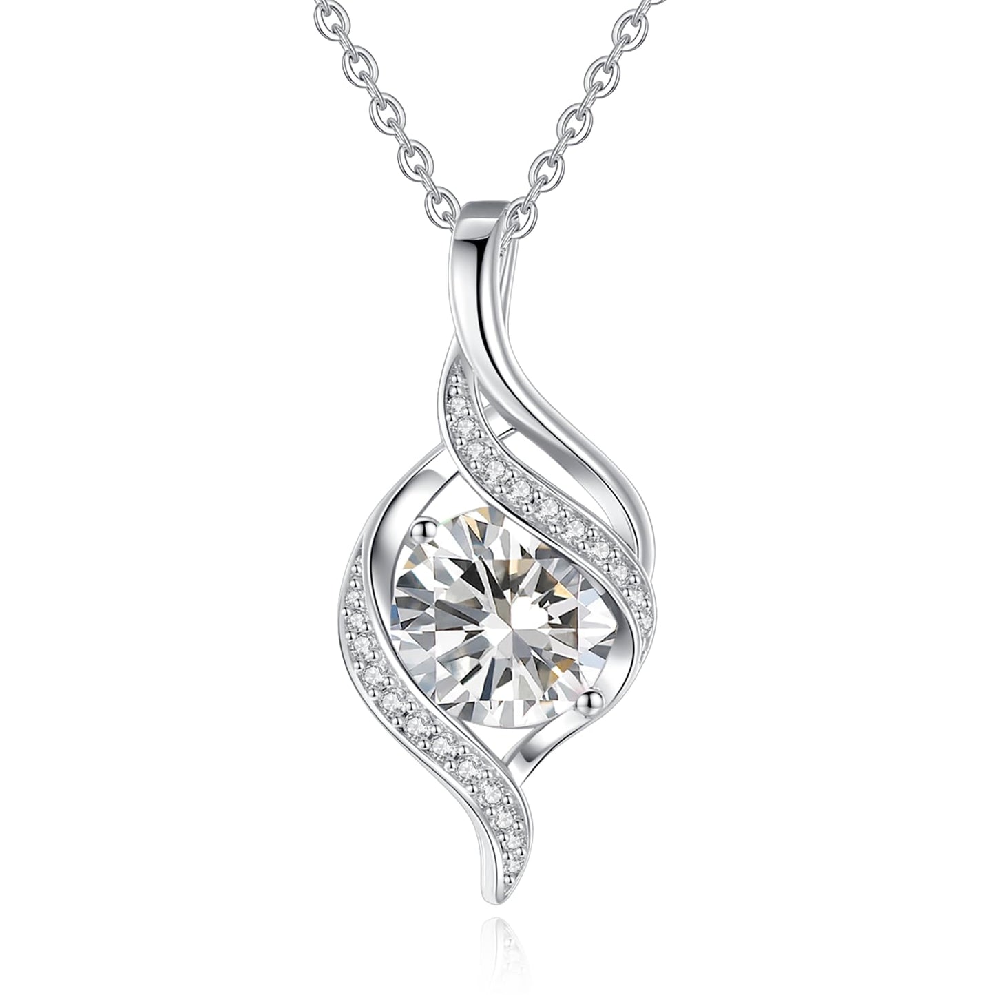 FANCIME April Birthstone Necklace for Women Round Cubic Zirconia Necklace S925 Sterling Silver full Love Birthday Gifts for Mom Women