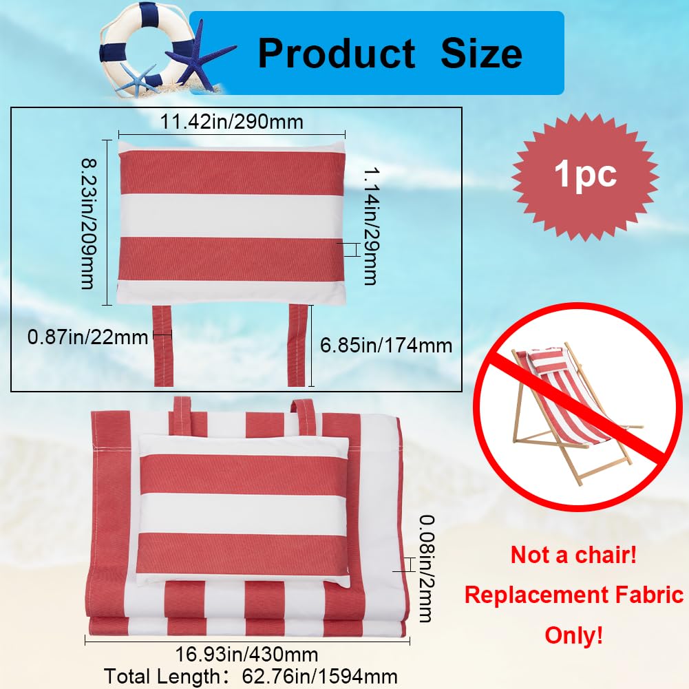 GORGECRAFT Beach Sling Chair Oxford Cloth with Pillow 44x17 Red and White Stripes Casual Lounge Lawn Chair Webbing Replacement Outdoor Patio Foldable Chaise Lounge Chair Fabric for Patio Beach