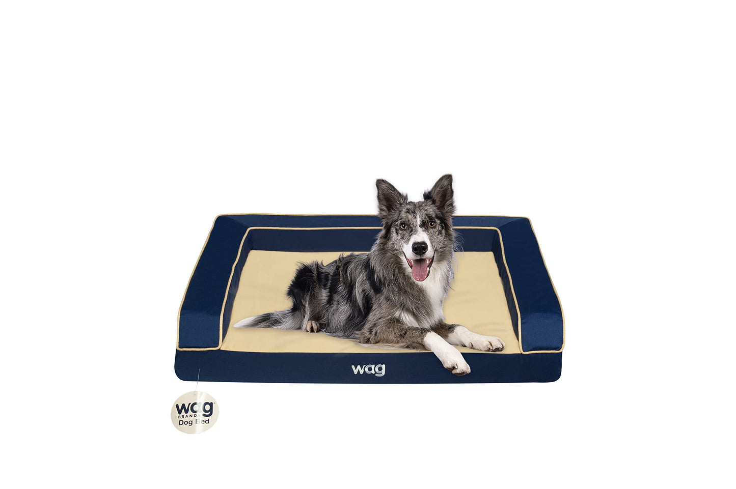 Wag Premium Pet Dog Bed | Multi Layer Construction with Cooling Energy Gel and Copper Infusion | Machine Washable Cover and Water Resistant Liner | Medium, Ocean Blue,Navy