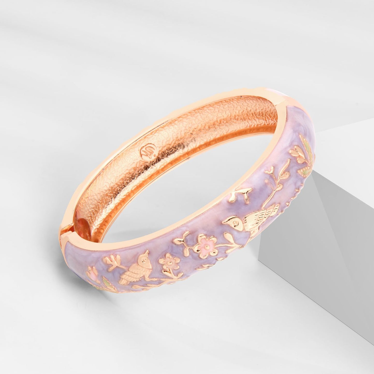 UJOY Handcraft Cloisonne Jewelry Bracelet Colorful Enamel Flower Bird Hollowed Spring Hinged Cuff Bangles Women Gifts Pack in Box 88A31-55C49 Purple