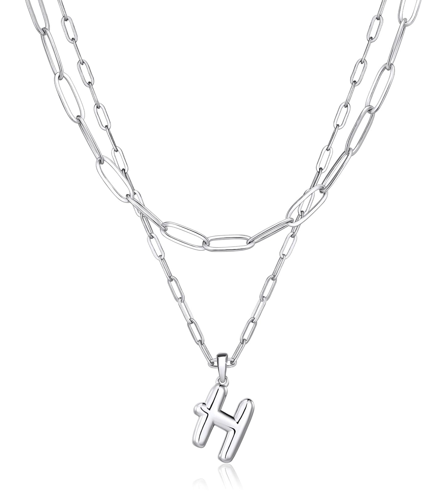 adoyi Silver Initial Necklace for Women 14k Gold Plated Layered Bubble Letter Necklaces Trendy Jewelry Chain Name H Pendant Necklace Stack Birthday Valentines Gifts
