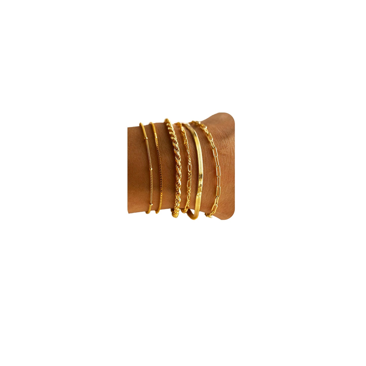 DEARMAY 14K Gold Plated Bracelets for Women Jewelry Sets for Women Trendy Dainty Stackable Paperclip Rope Snake Box Figaro Chain Bracelets Pack Costume Fashion