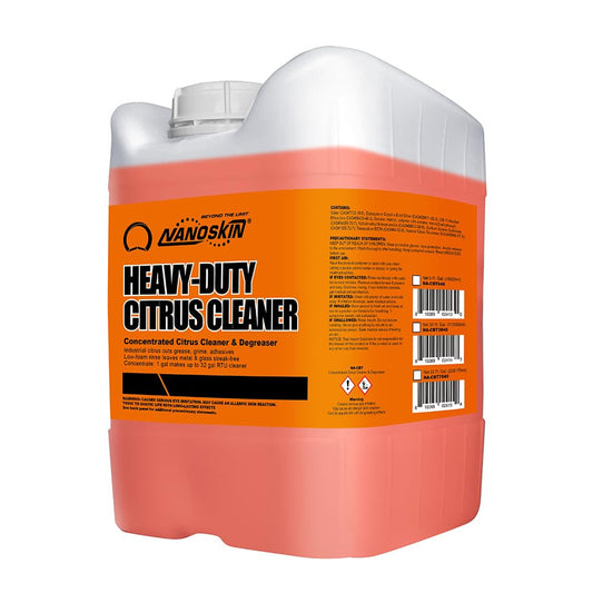 Nanoskin Heavy-Duty Citrus Cleaner & Degreaser Concentrate 5 Gallon, Low-Foam Solvent, Dilutes up to 1:32, Cuts Grease Tar Adhesives, Safe on Metal Concrete Engines, For Auto Detailing, Shop & Home