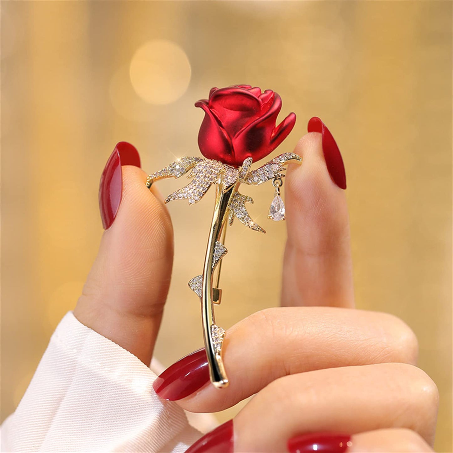 AILONMEI Elegant Pearl Flower Designer Brooch Pins Broches Costume Jewelry For Women Fashion Christmas Gift (Red Rose)