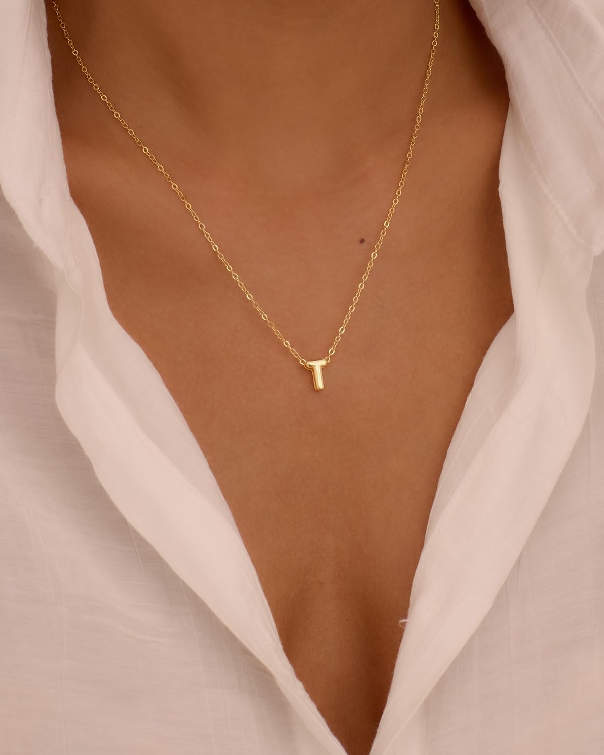 CUEZIY 14K Gold Plated Bubble Letter Necklace Initial Necklaces for Women Dainty Personalized Charm Pendant Name Necklace Cute Non Tarnish Fashion Accessories Teen Gift Trendy Stuff Jewelry Gifts