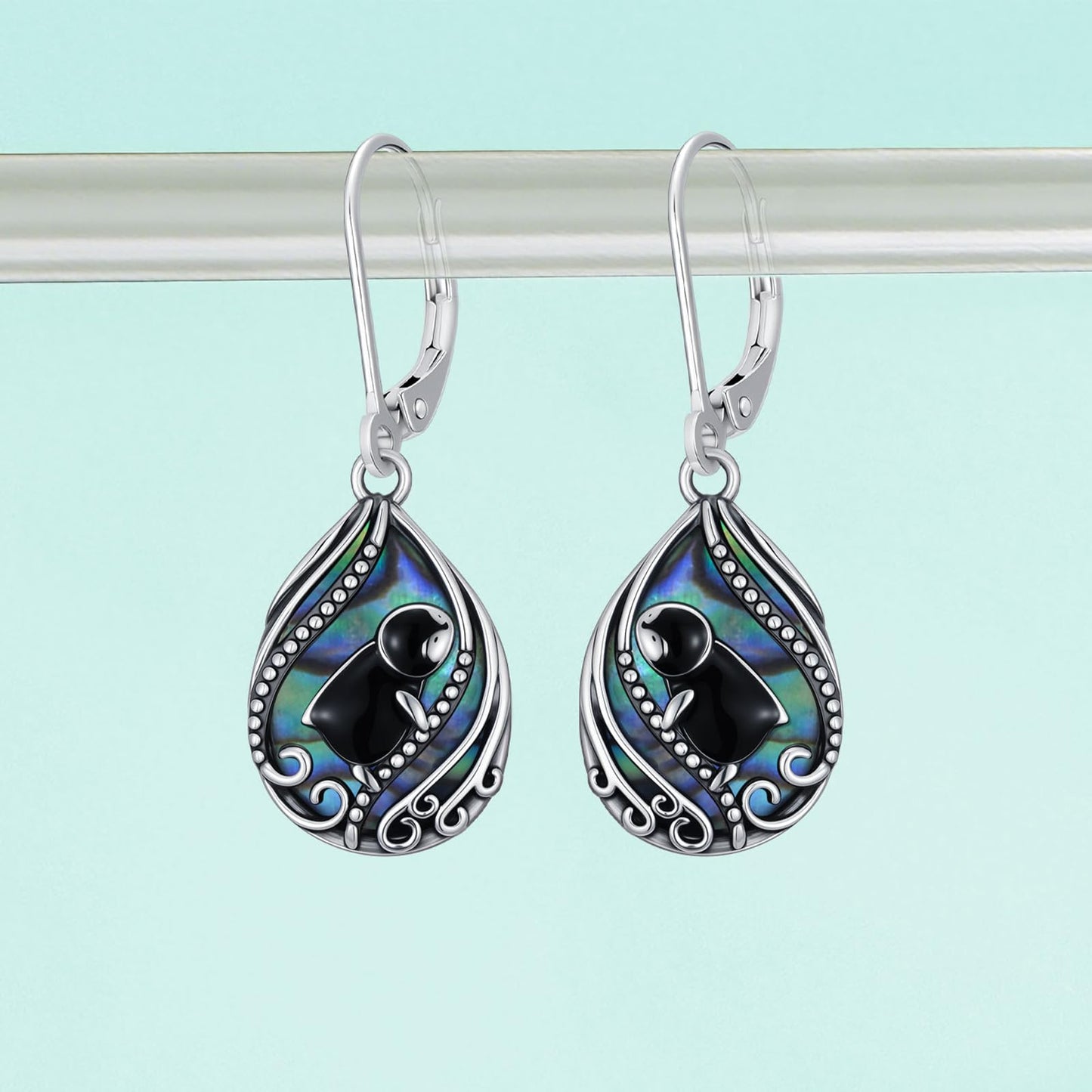 YYmqmq Penguin Earrings for Women 925 Sterling Sliver Abalone Dangle Earrings Leverback Penguin Jewelry Gifts for Women Girlfriend Mom Birthday Gifts
