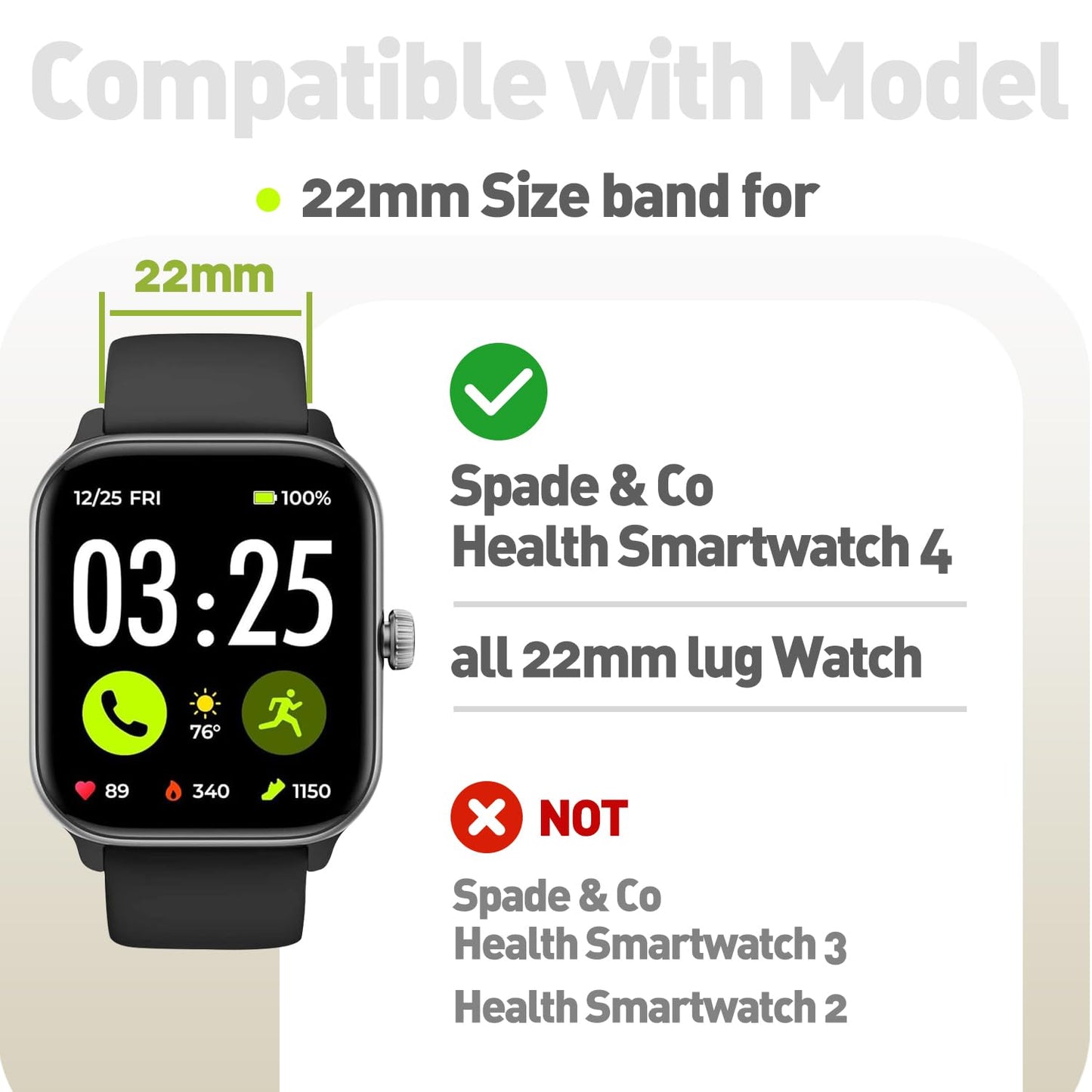 LYSANDRA Compatible for Spade & Co Health Smartwatch 4 Bands, stainless steel Shiny Fancy Wristband, Stylish Replacement Slim Strap Compatible for Spade & Co Health Smartwatch 4 (Silvery)