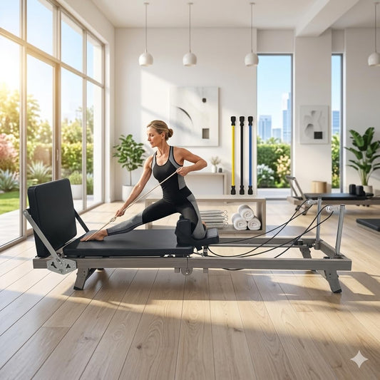 75" Foldable Pilates Reformer for Home – Professional Wood-Grain Pilates Bed with Resistance Springs & Latex Tubes, Compact Fitness Gift for Petite Women up to 5'9", Easy Assembly Workout Machine