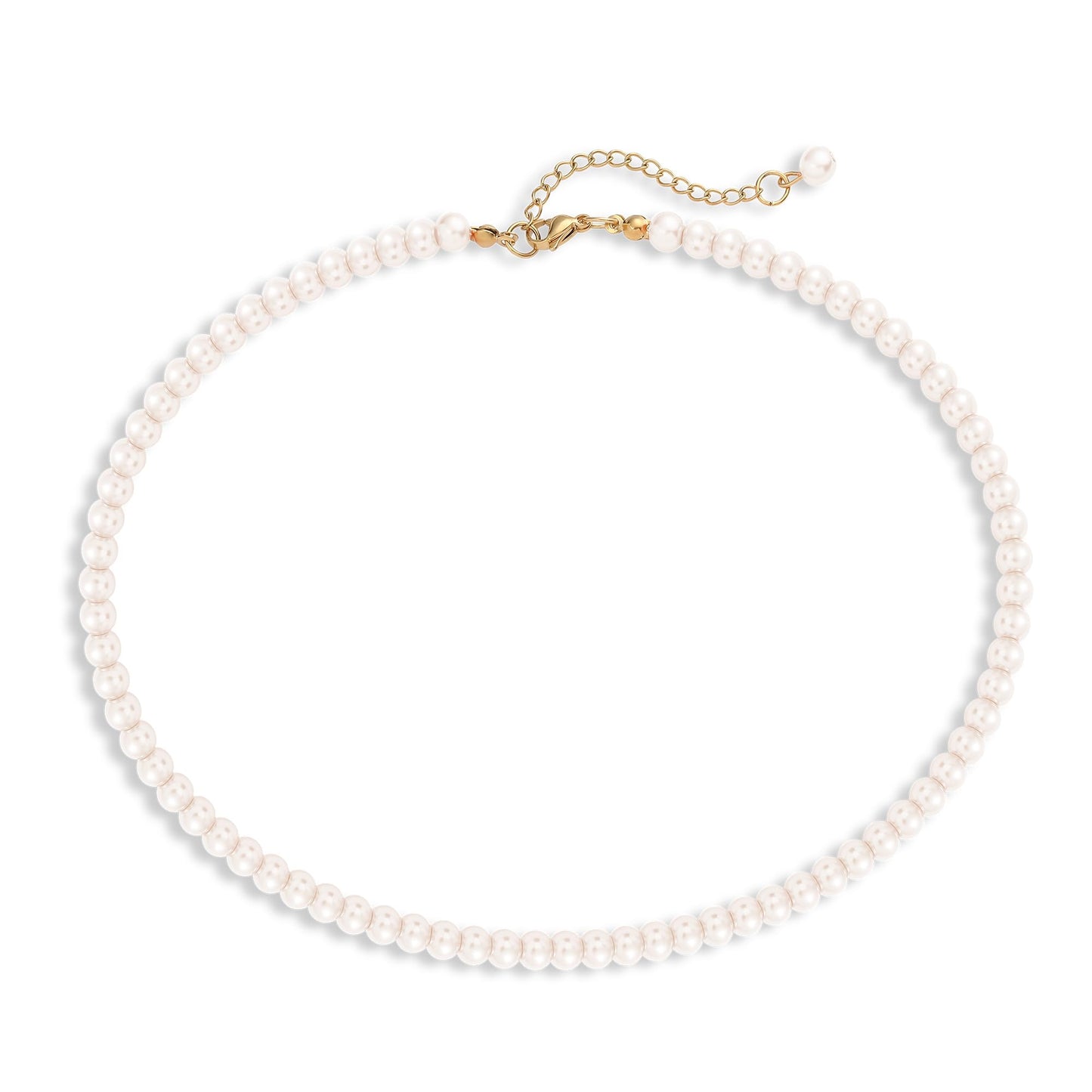 LAYWAF Imitation Pearl Necklaces for Women Mom, 6MM Beaded Necklace, Fake Pearl Choker Necklace, Simple Faux White Pearl Necklace Costume Wedding Jewelry