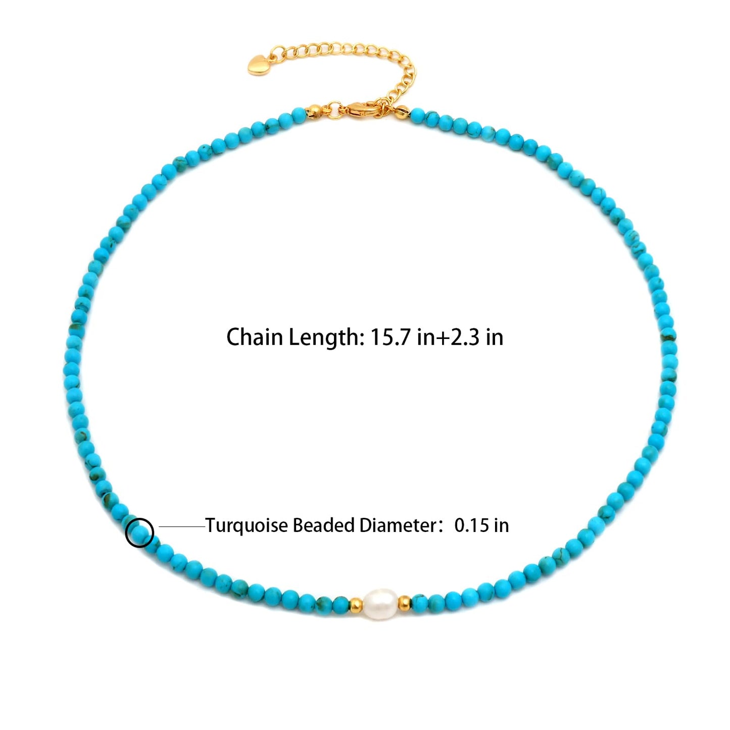 Turquoise Necklace for Women, 18K Gold Plated Dainty Small Turquoise Pearl Beaded Necklaces Handmade Beach Summer Boho Bead Necklaces for Women Blue Western Jewelry Non Tarnish 15.7 Inches