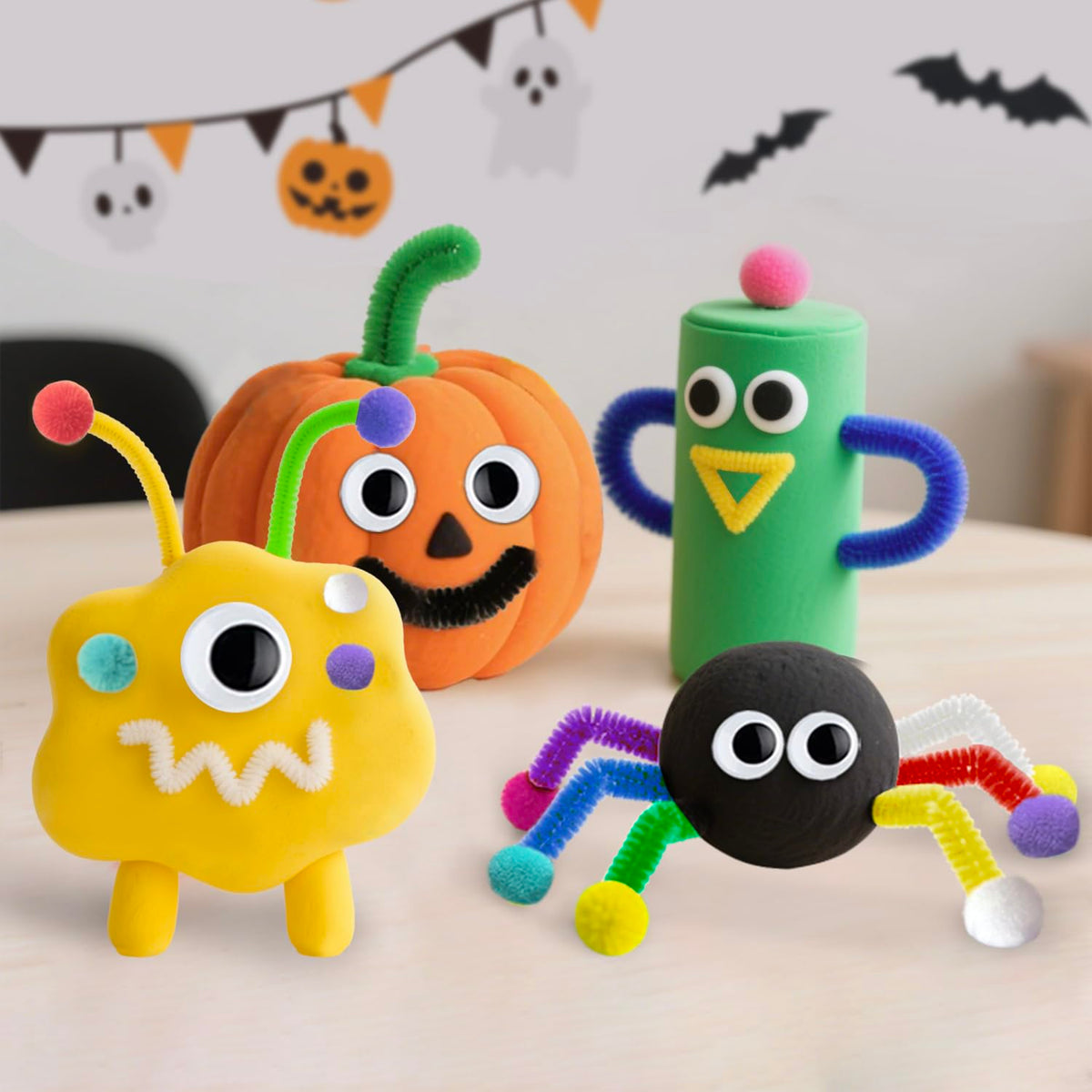NAXYAN 16 Packs Halloween Party Favors DIY Halloween Monster Air Dry Clay Crafts Kits for Kids Halloween Treats Non Candy Toys Gifts Bulk for Classroom