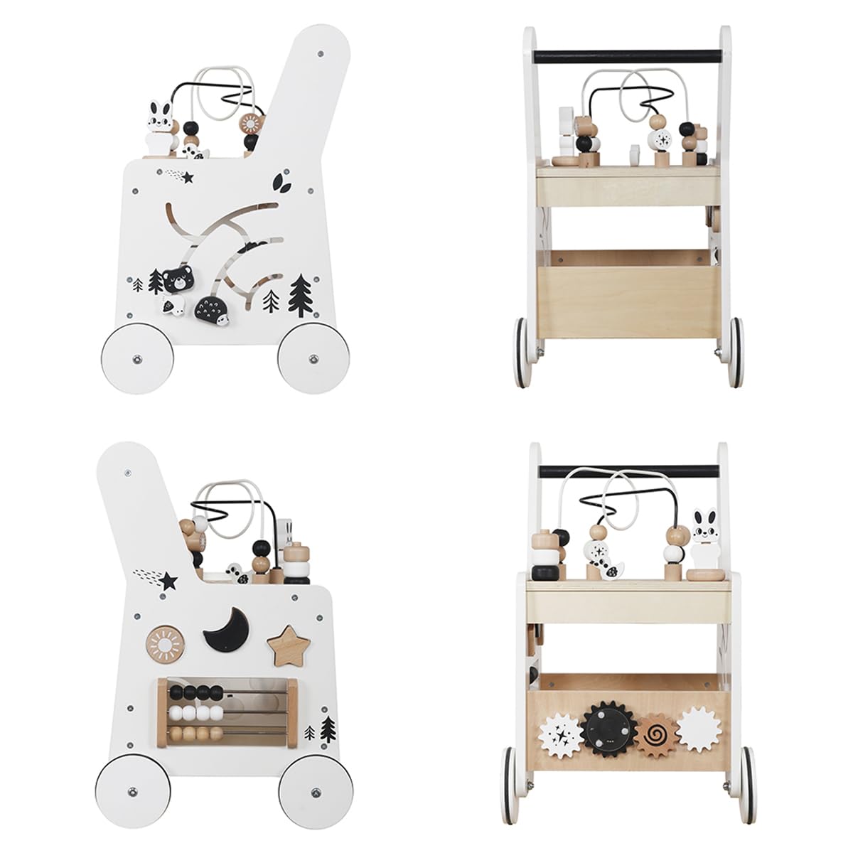 Wooden Baby Walker Activity Cubes,Baby Push Walker Toy for Toddler, 5in1 Montessori Learning&Educational Toys for 1+ Year Old Boy Girl | Sorting&Stacking | Bead Mazes and Counting Toys