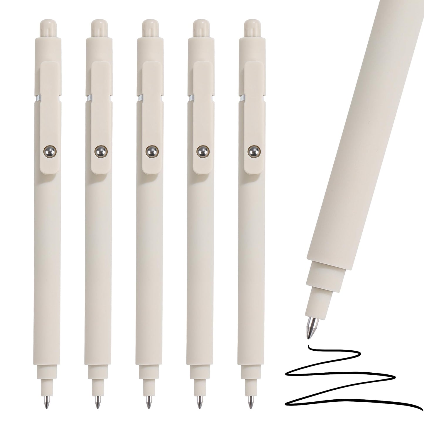 RIANCY Aesthetic Pens Beige Pens 5Pcs 0.5mm Quick Dry Black Ink Gel Pens Fine Point Smooth Writing Cute Pen Japanese Stationary Home Work Essentials Nurse School Gifts Office Supplies
