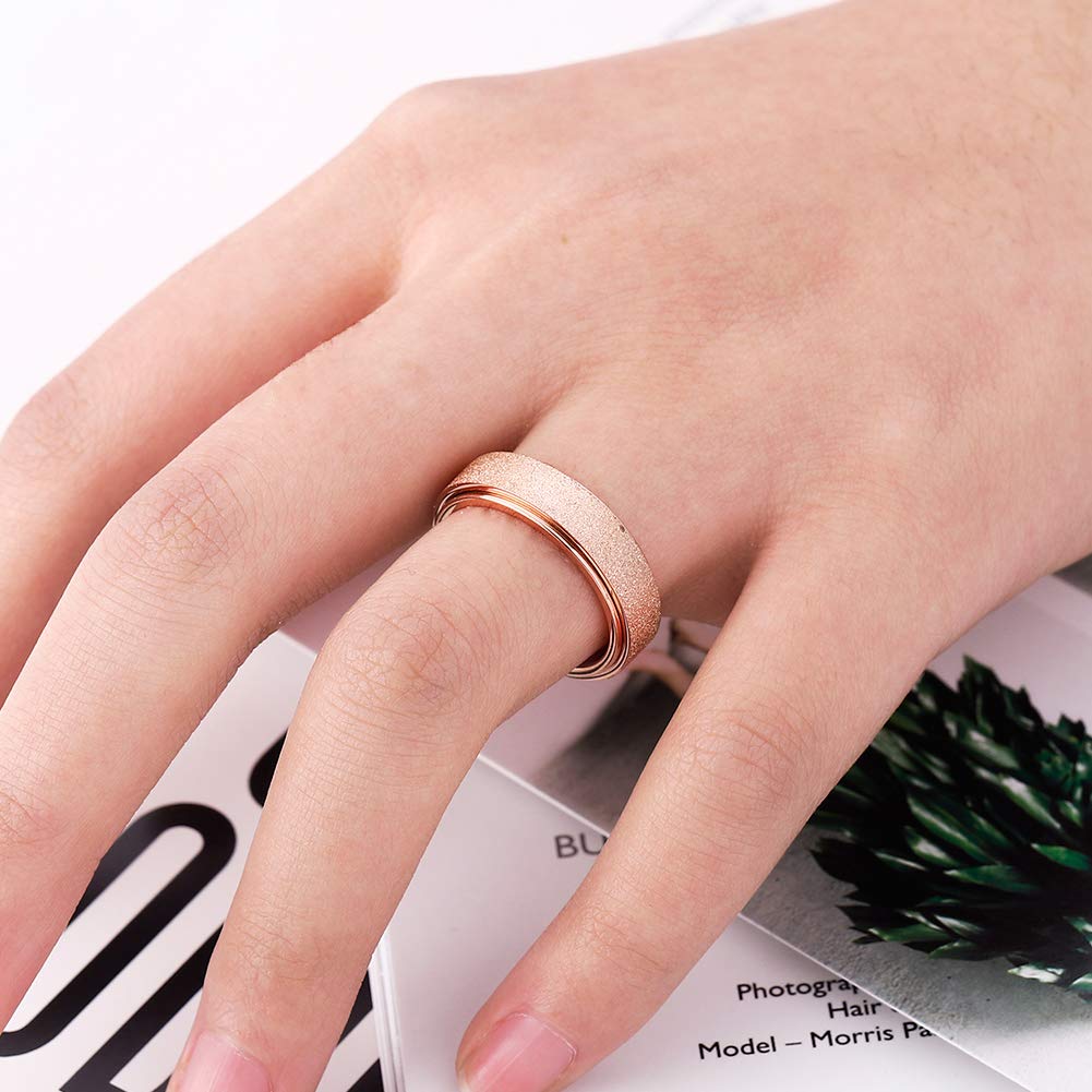 OreilleStar Anxiety Ring for Women Fidget Spinner Ring Fidget Toys Adults Titanium Stainless Steel Thumb Ring 6mm Wide Rose Gold Size 7