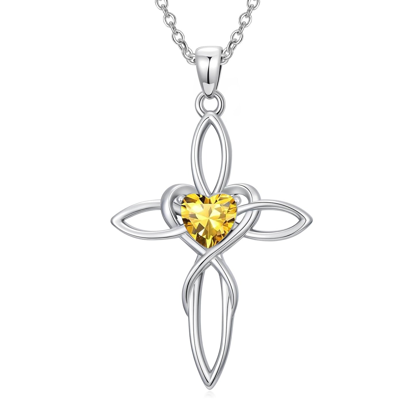 POIUY Celtic Knot Cross Birthstone Necklace for Women Irish Infinity Heart Pendant Cross Jewelry Anniversary Valentines Birthday Faith Mothers Day Gifts for Mom Wife Her