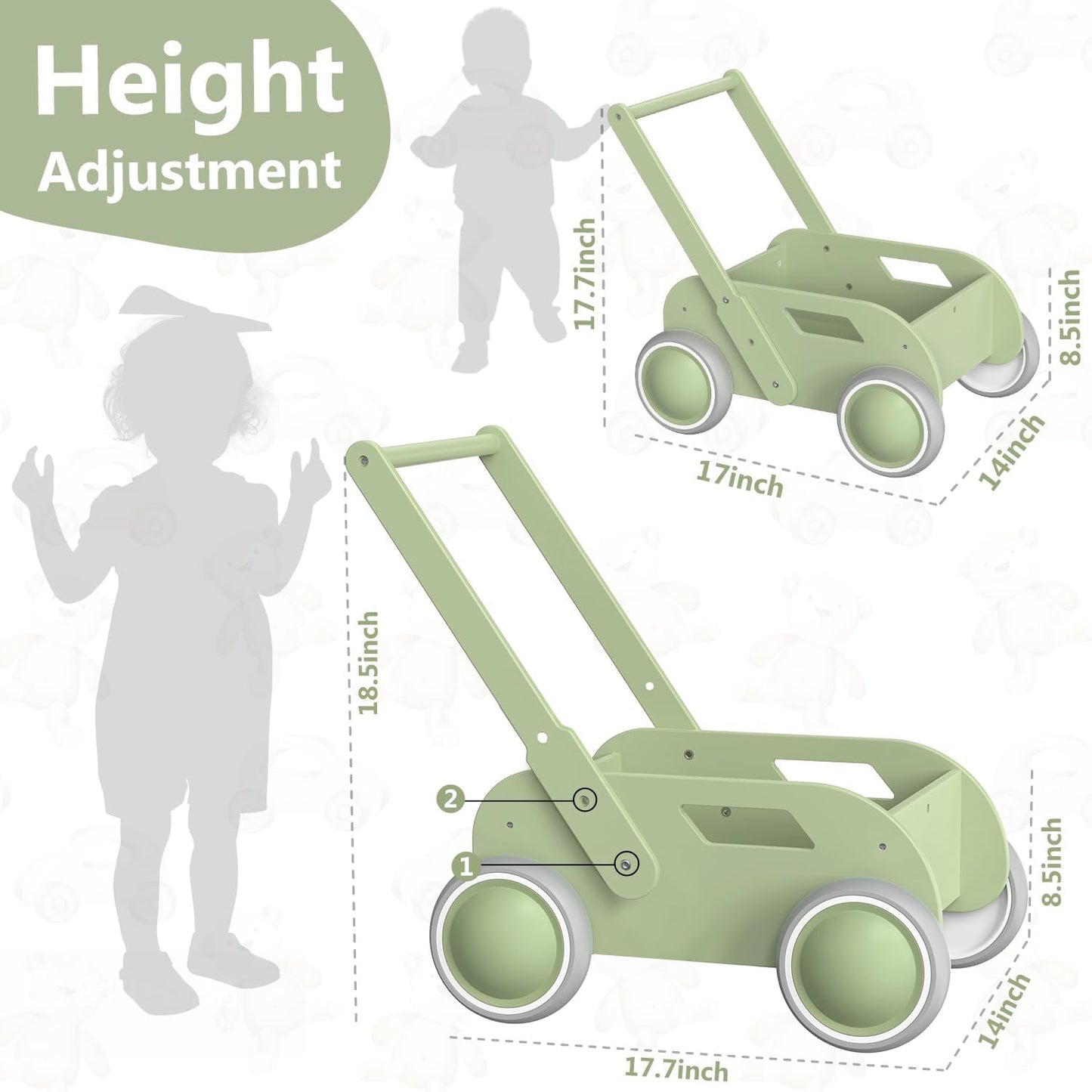 Wooden Baby Walker for Toddler, Baby Push Walker with Wheels for Infants Boys Girls, Toys Gift for Birthday Christmas New Year, Mint Green