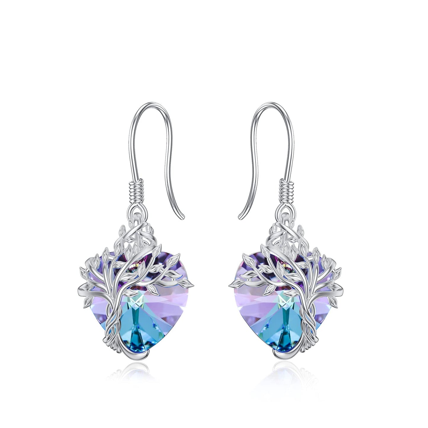 TOUPOP Heart Amethyst Earrings Sterling Silver Tree of Life Earrings February Birthstone Jewelry Birthday Mothers Day Gifts for Women Mom Her