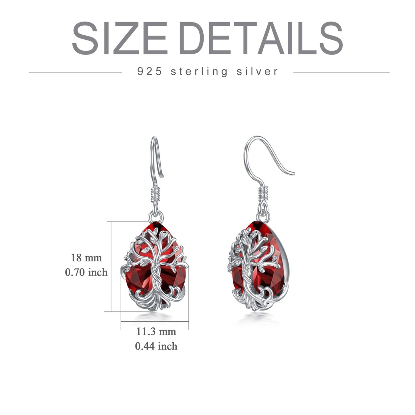 TOUPOP Garnet Tree of Life Earrings Sterling Silver Teardrop January Birthstone Earrings Family Tree Garnet Jewelry Birthday Mothers Day Gifts for Women Mom Her