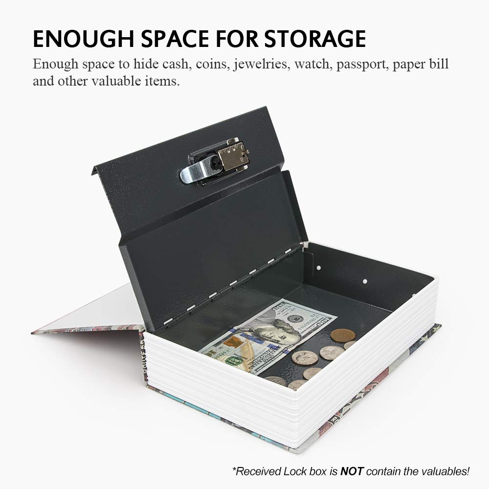 KYODOLED Hidden Metal Lock Box,Diversion Book Safe with Combination Lock,Money Hiding Box,Collection Box,9.5" x 6.2" x 2 .2",USA