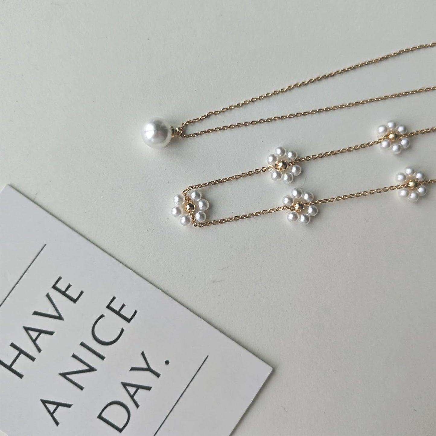Luxval Layered Gold Pearl Necklaces Dainty Layered Simple Pearls Choker Chain Cute Daisy Pearl Choker Necklace Set Flower Necklaces for Women Trendy Wedding Jewelry Gifts