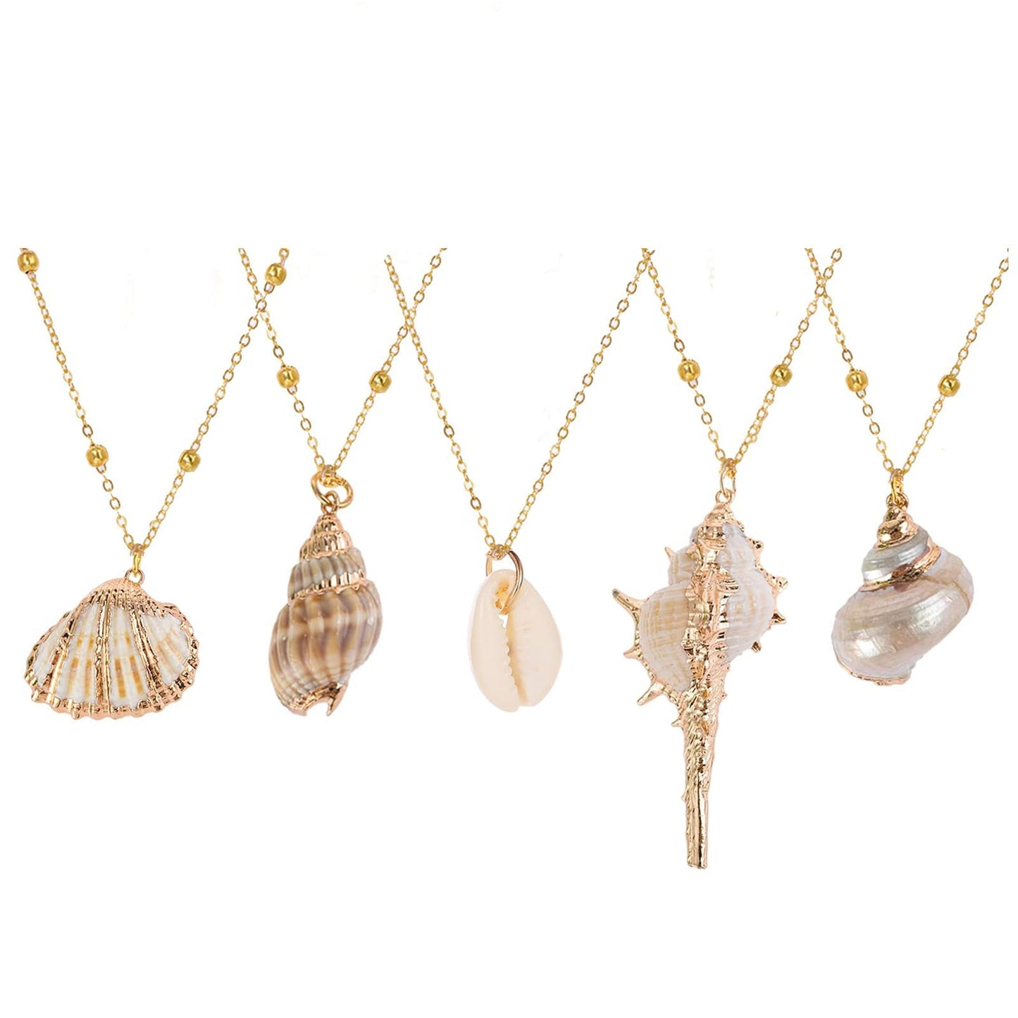 Haceolhada 5Pcs Natural Scallop Conch Seashell Necklace Sea Sshell Necklace Adjustable Seashell Jewelry Gifts for Women
