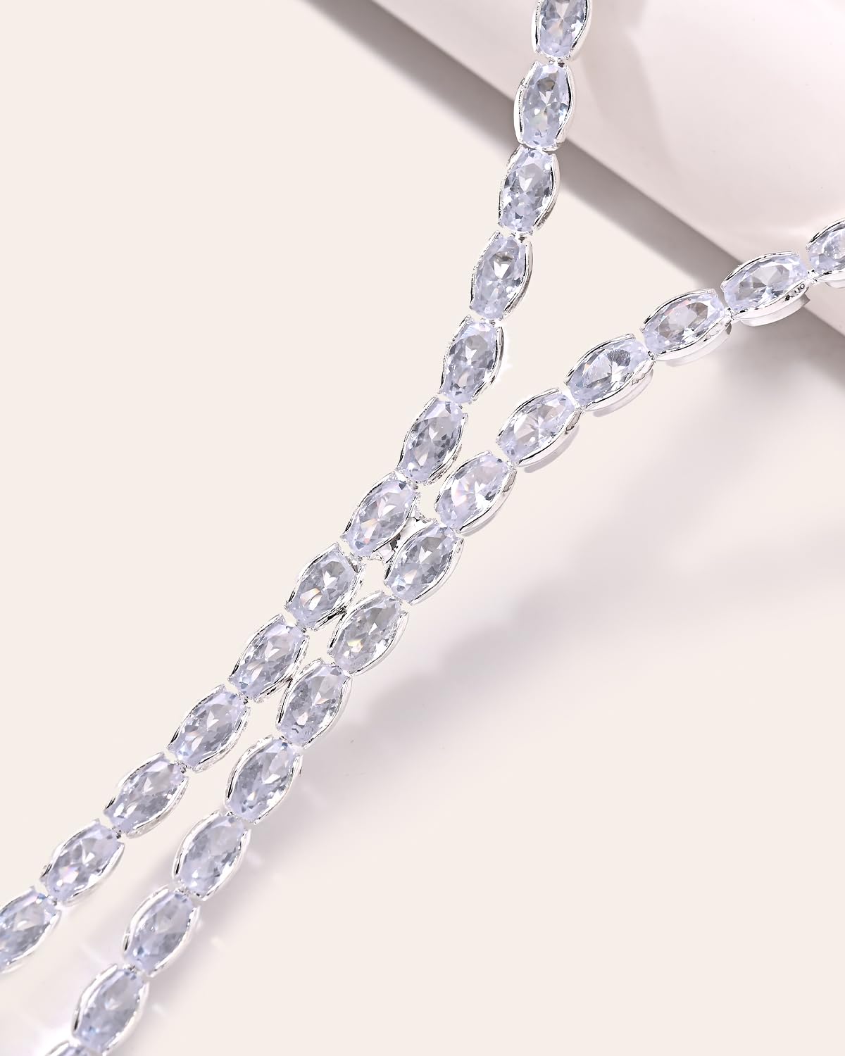 STONEFANS Rhinestone Long Necklaces for Women - Dainty Tennis Lariat Necklace Cute Silver Drop Necklace Simple Choker Necklace Party Prom Jewelry Bridesmaid Gifts
