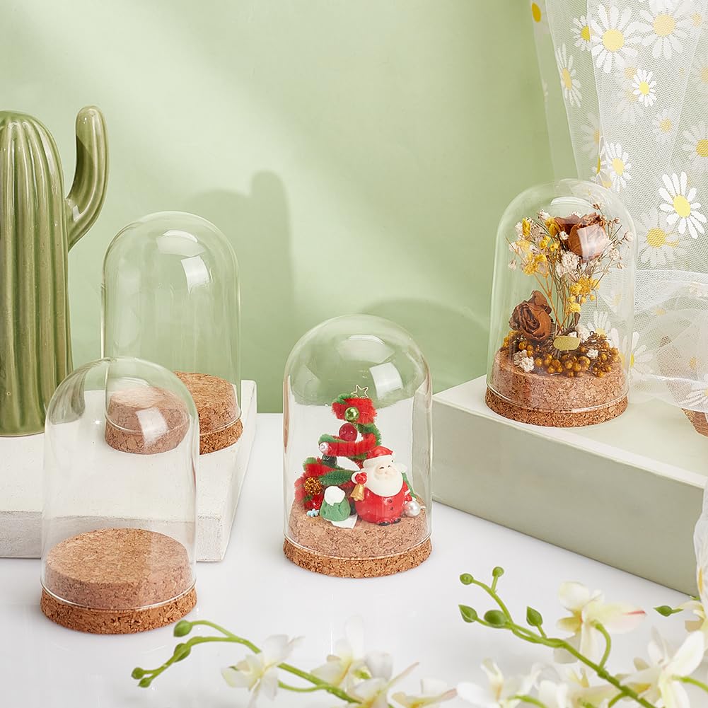 PandaHall 4pcs Glass Display Dome Cloche Bell Jar with Cork Small Glass Bottle Dome Decorative Jar Cloche Display Case for Flower Storage Home Christmas Party Favor Decoration 2.3x3.9inch