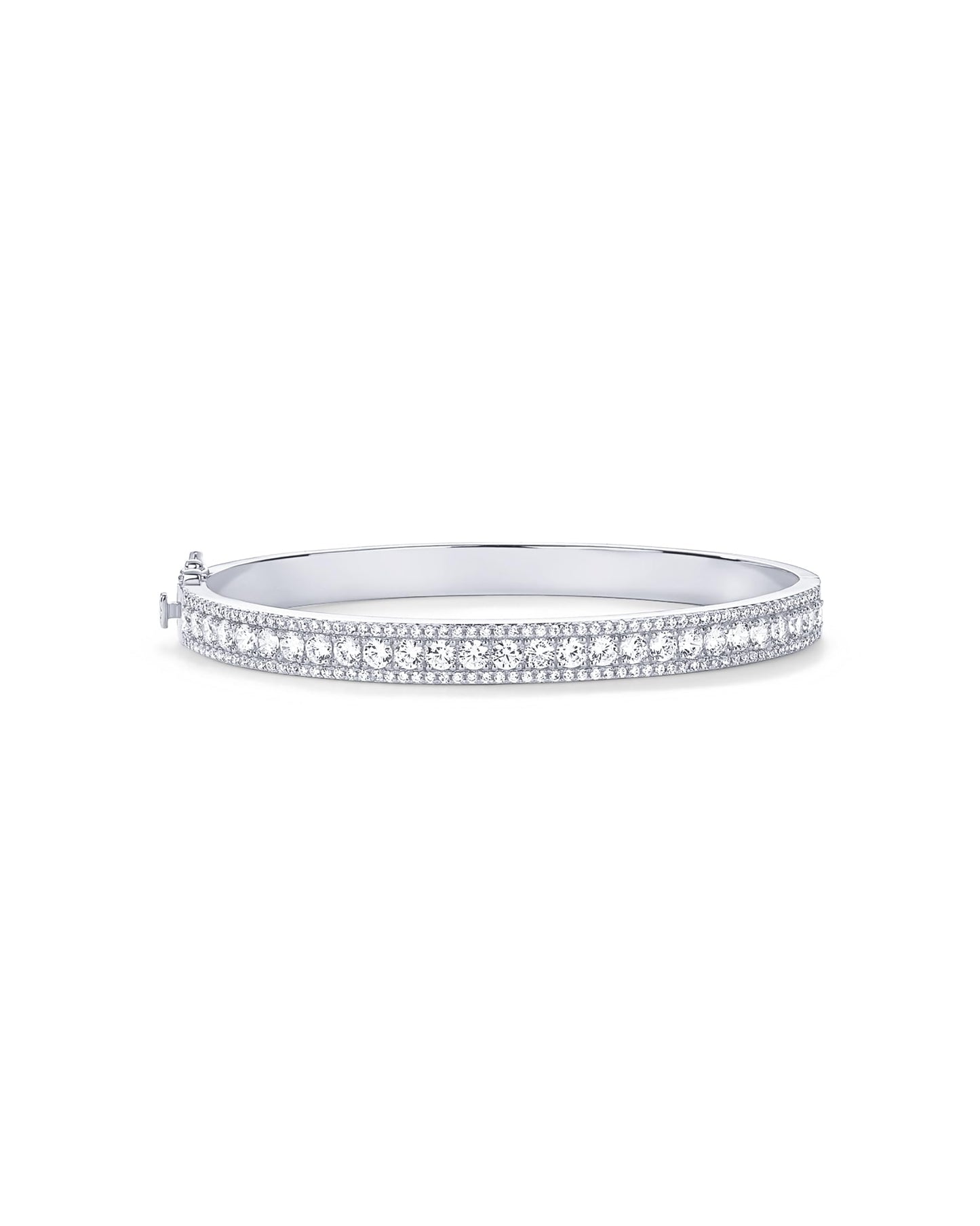 PAVOI Rhodium Plated Cubic Zirconia Princess Cut Bangle Bracelet for Women | Classic Love Cuff CZ Stones Bracelet Jewelry