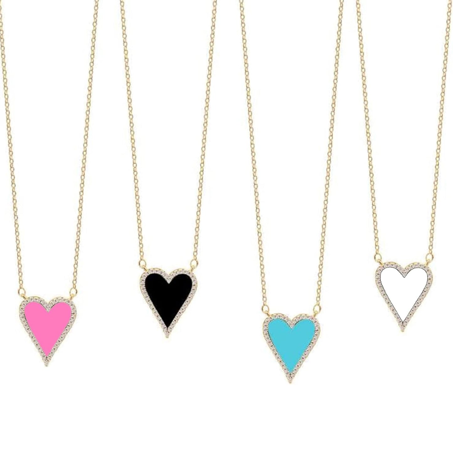 JINGDR Black Heart Necklace for Women Trendy Preppy Jewelry Gold Plated Black Love Heart Pendant, Heart Paperclip Chain Necklace Cute Heart Necklaces for Women Dainty Jewelry (Black)