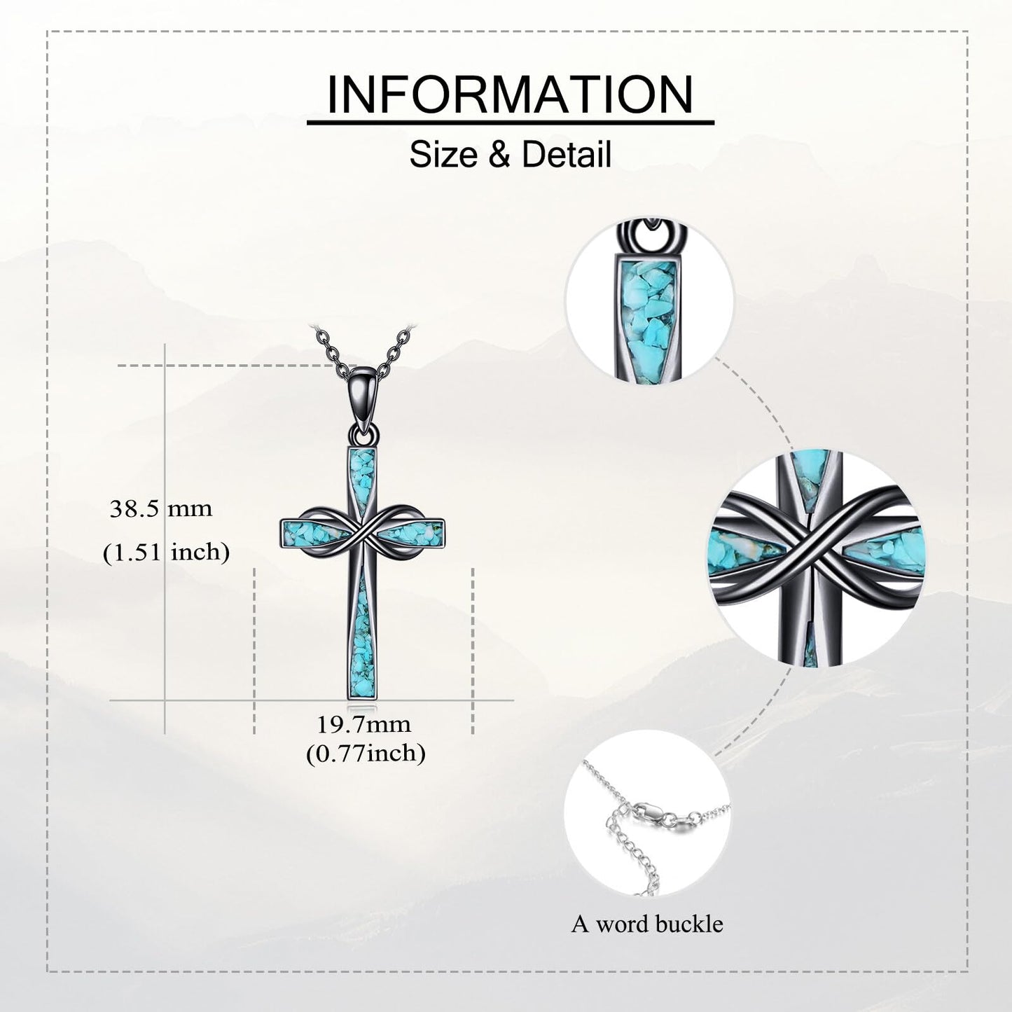 ONEFINITY Black Cross Necklace 925 Sterling Silver Turquoise Cross Pendant Necklace Religious Jewelry Gifts for Women Men
