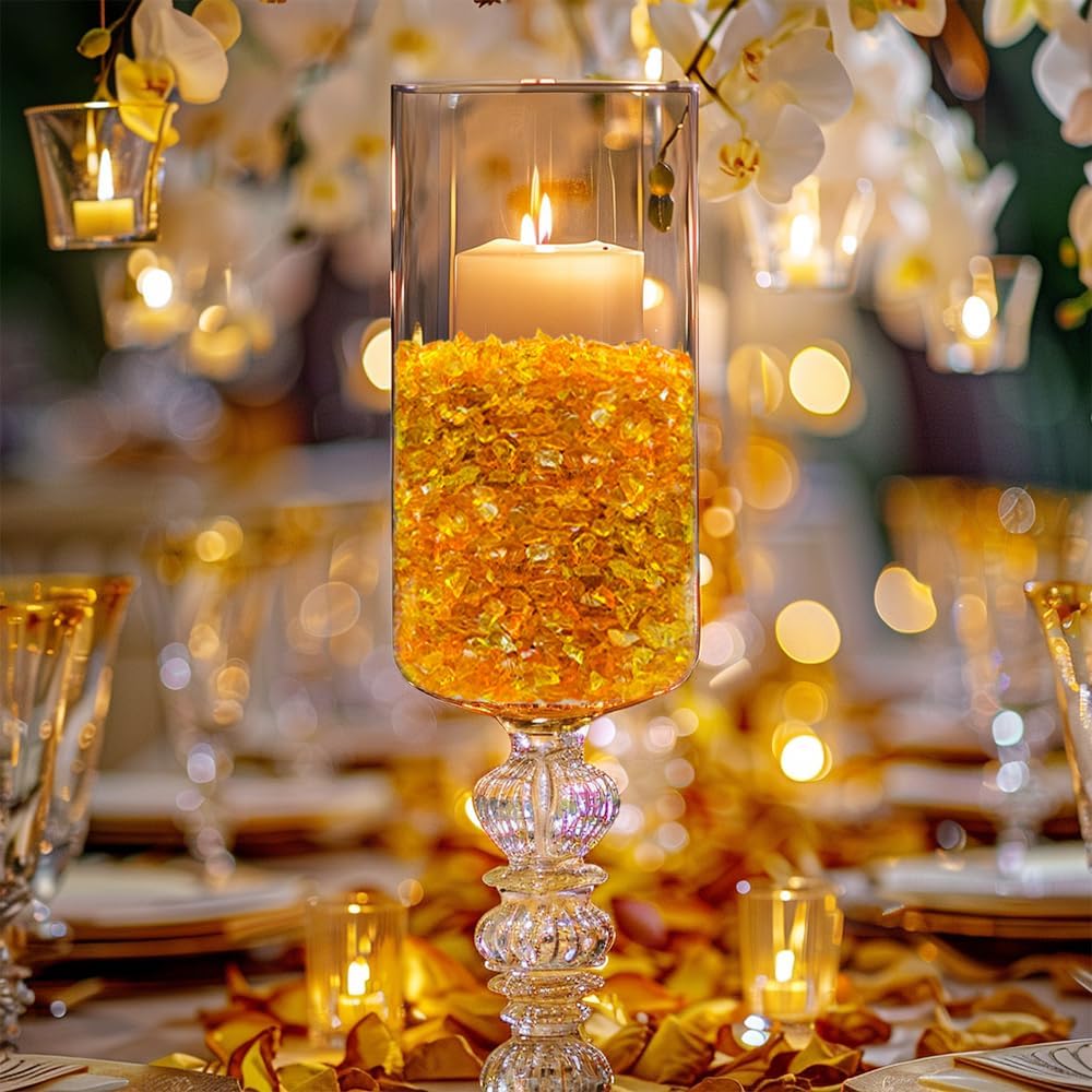 HappyFiller Crushed Glass Sand Broken Pieces 3-8mm Terrarium Mini Stones,Epoxy Resin Art Craft,Plant Topper Dressing,Vase Filler,Candle Holder Decor,Home Accents,1.3LB Bright Orange