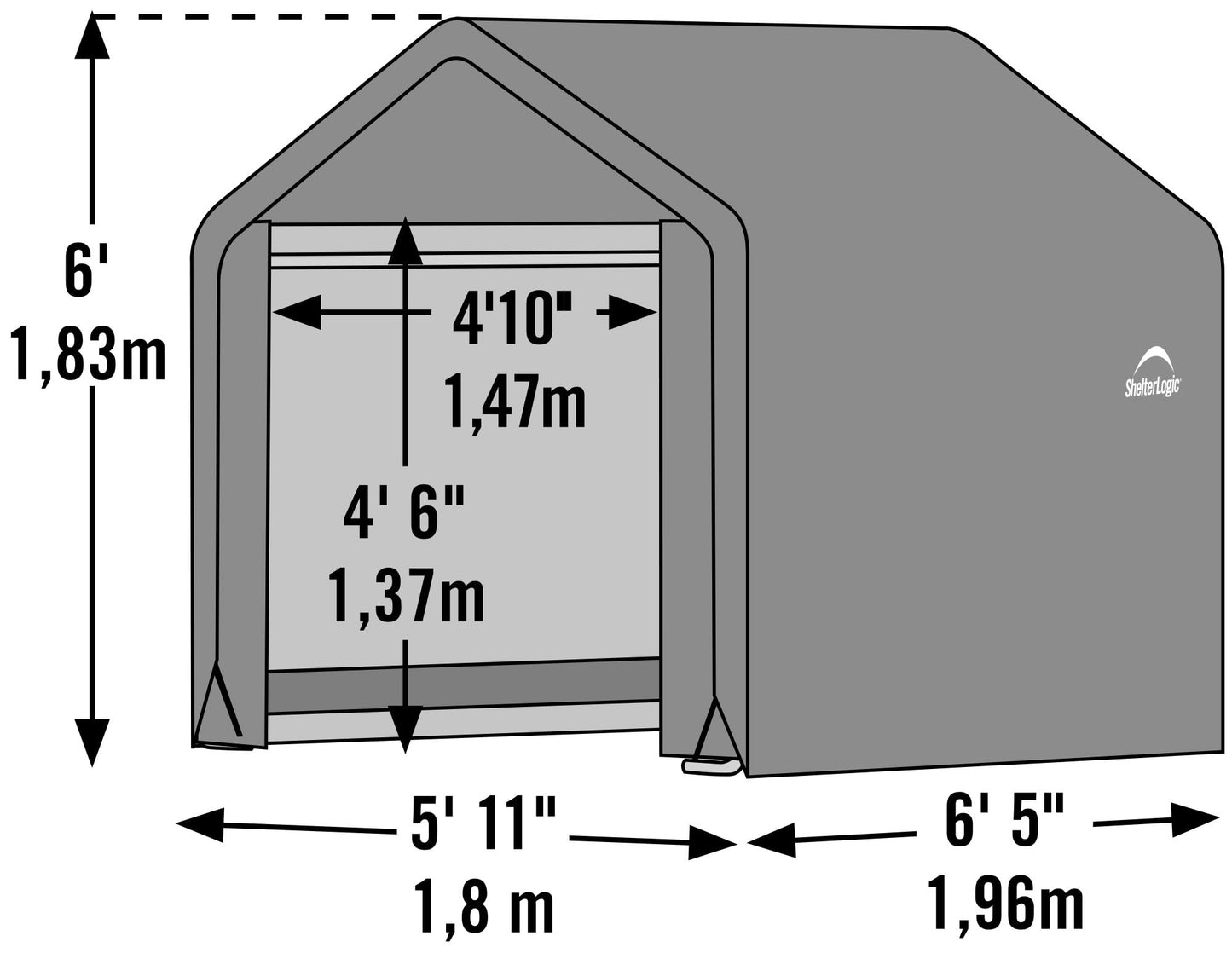 ShelterLogic 6' x 6' Shed-in-a-Box All Season Steel Metal Peak Roof Outdoor Storage Shed with Waterproof Cover and Heavy Duty Reusable Auger Anchors, Grey