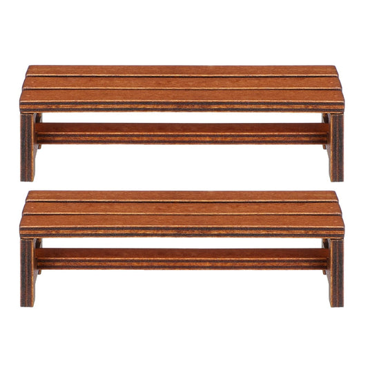 Garneck 2 Pack Miniature Wooden Benches for Dolls: 1:12 Tiny Fairy Garden Bench Figurines Dollhouse Furniture Accessories for Crafts Mini Park Chair Model for DIY Micro Landscape Scene Bonsai Decor