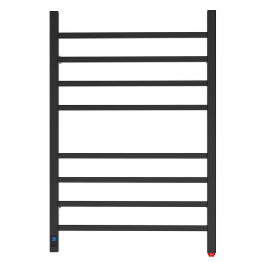 HEATGENE Towel Warmer with Timer and Temperature Control, Electric Towel Warmer with 8 Square Bars, Wall-Mounted Electric Towel Rack with 8 Square Bars, Plug-in/Hardwired Towel Rails - Matte Black