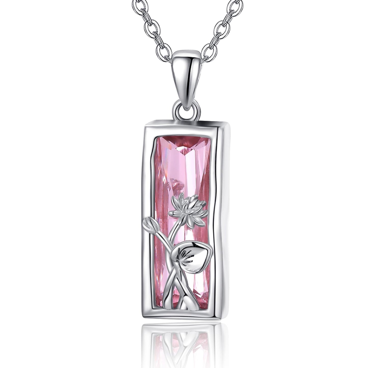 AENEAS Valentines Day Gifts for Women Her Lotus Necklace 925 Sterling Silver Pink Crystal Pendant Lotus Flower Jewelry Gifts for Women Her Wife