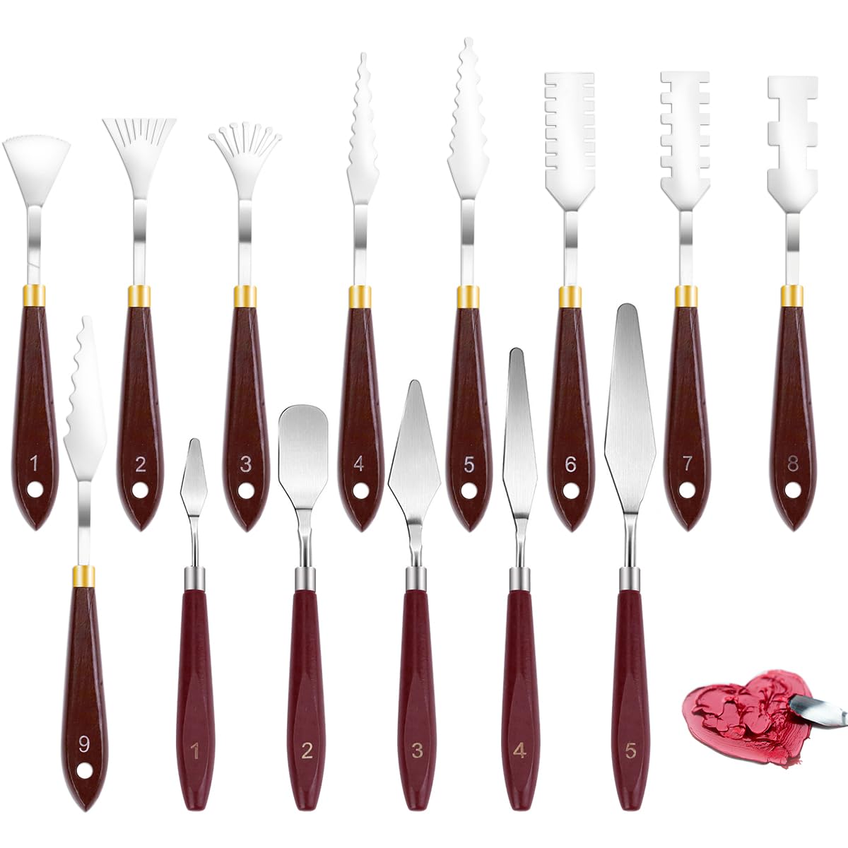 14Pcs Palette Knife Set, FHDUSRYO Stainless Steel Painting Knife, Painting Spatula Pallet Knives with Wood Handle, Oil Painting Accessories for Color Mixing, Oil, Canvas, Acrylic Painting