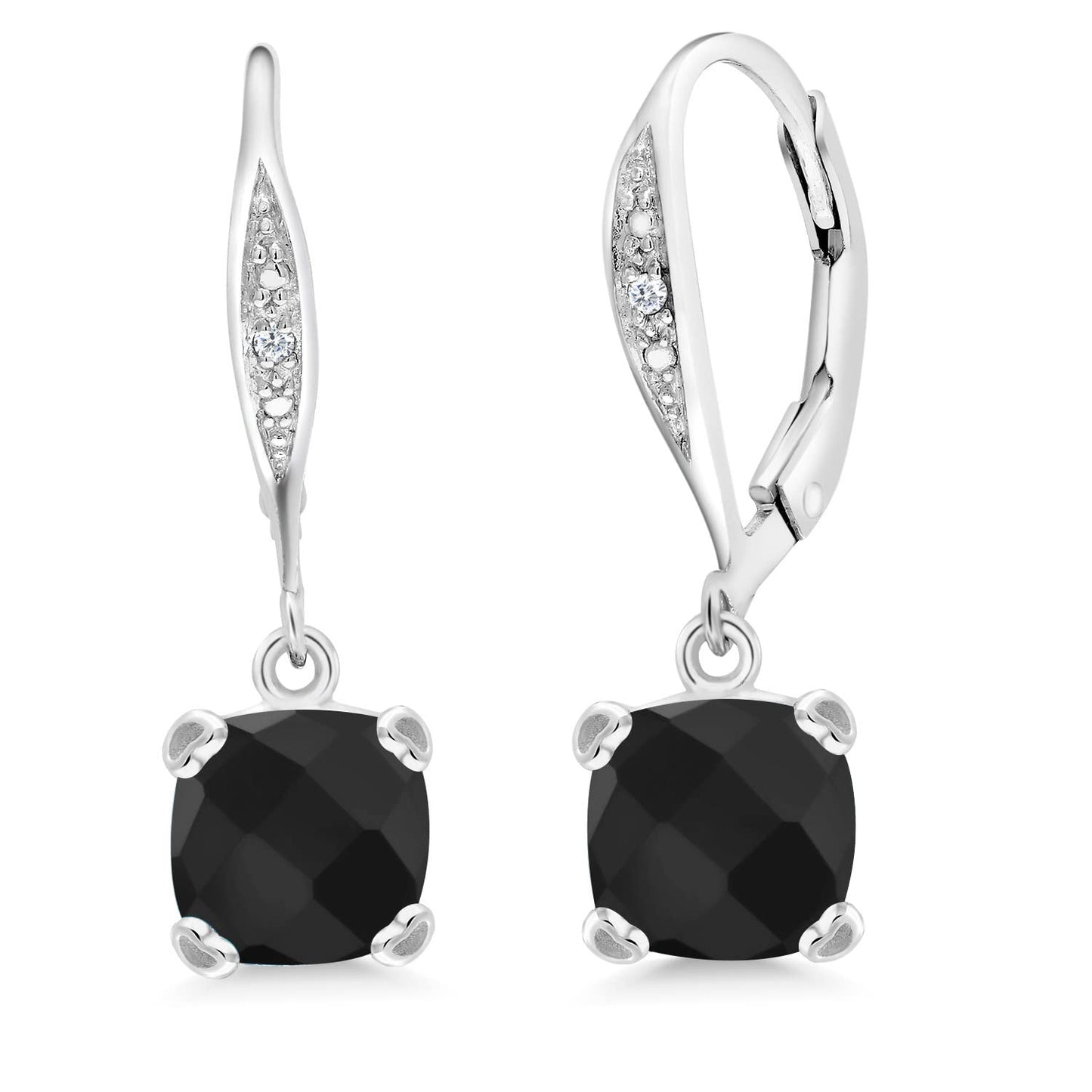 Gem Stone King Drop Dangle Earrings For Women | 7MM Cushion Cut Gemstone Birthstone and White Diamond | 925 Sterling Silver | Fine Jewelry Gifts for Mom Wife Women Her