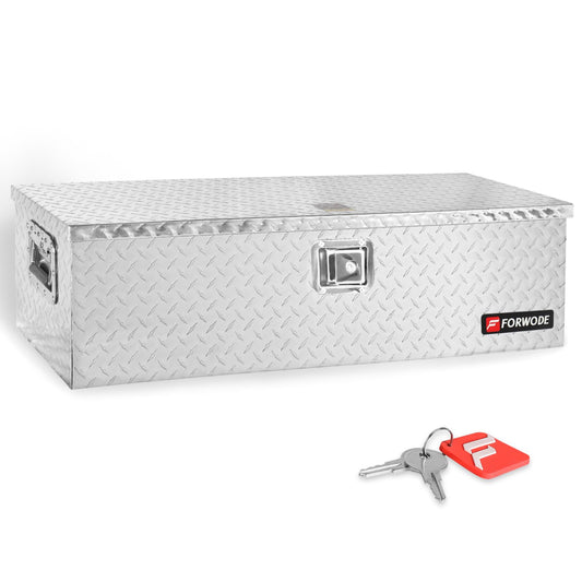 FORWODE 39 Inch Truck Bed Tool Box, Heavy Duty Aluminum Waterproof Under Truck Storage Organizer for Pickup Truck Bed RV Toolbox with Handle and Lock - Silver