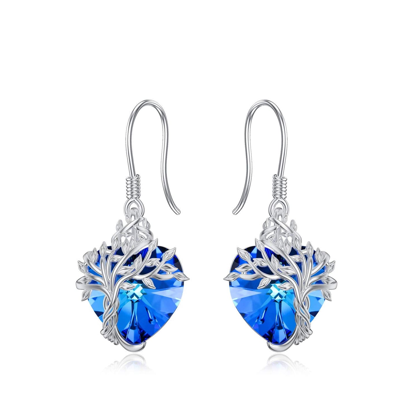 TOUPOP Heart Sapphire Earrings Sterling Silver Tree of Life Earrings September Birthstone Jewelry Birthday Mothers Day Gifts for Women Mom Her