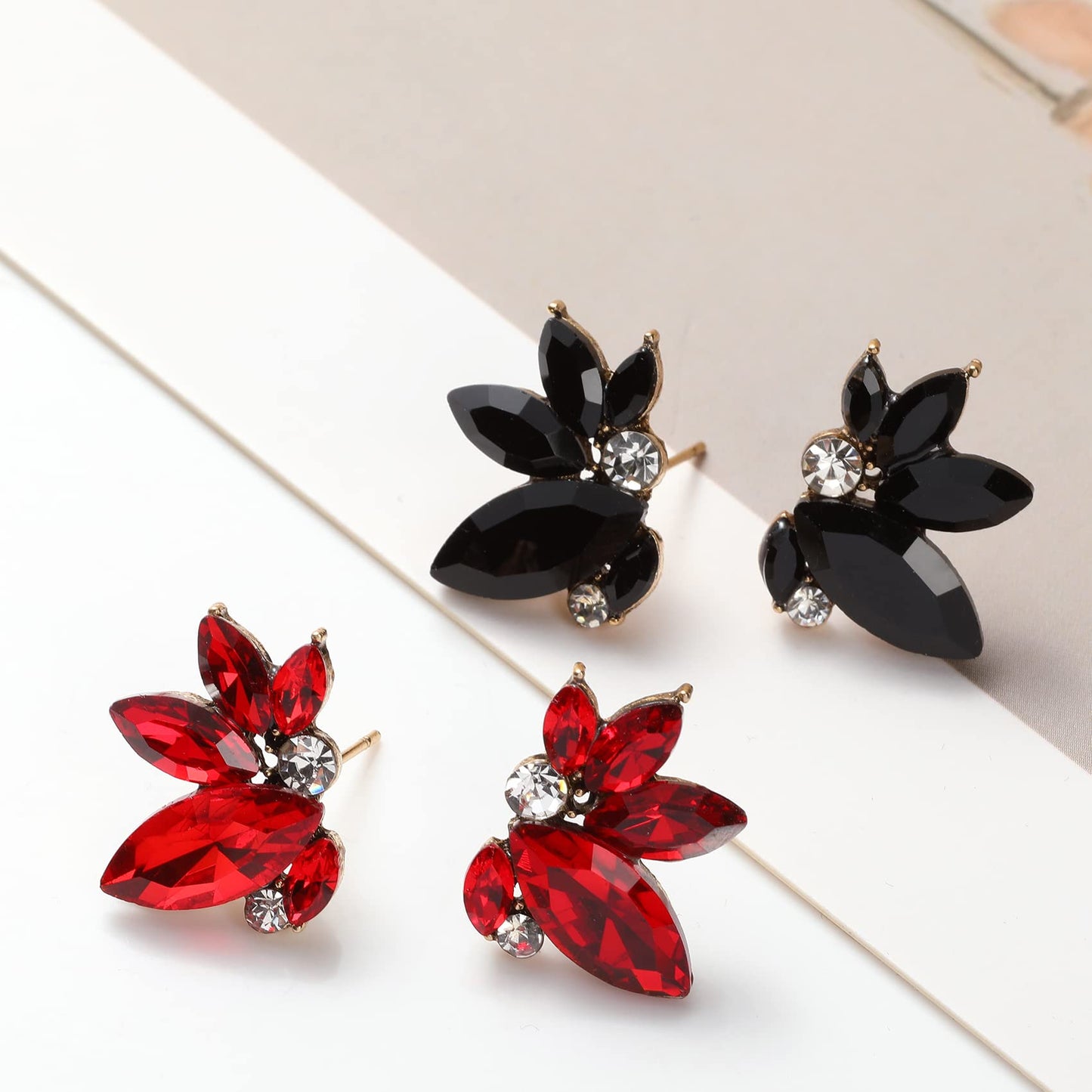 Red Rhinestone Earring Sparkly Faux Crystal Stud Earrings for Women Wedding Prom Party