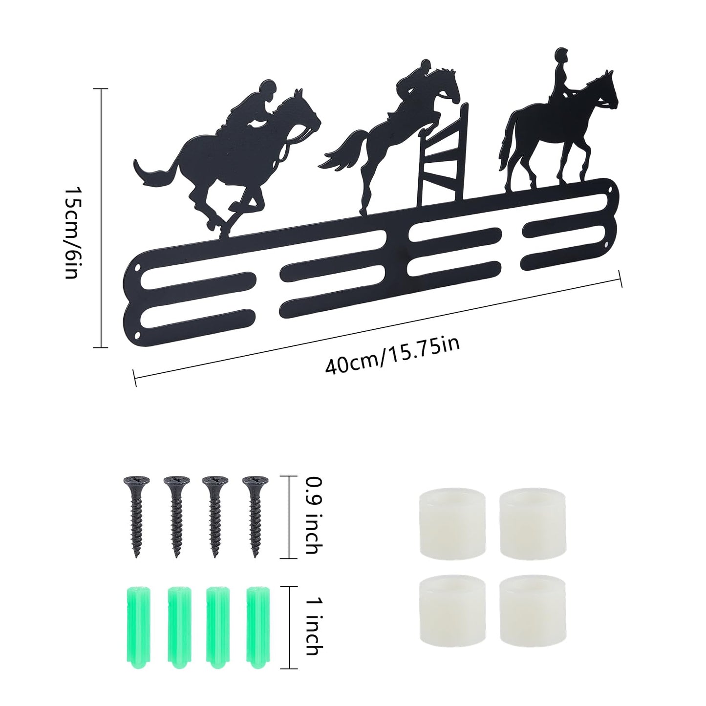 SUPERDANT Horsemanship Medal Hanger Equestrian Sports Medals Holder Personalised Award Ribbons Black Medal Metal Rack Wall Mount Hanging 2 Rows 8 Hangers Gifts for Athletes Kids 15.75x6in