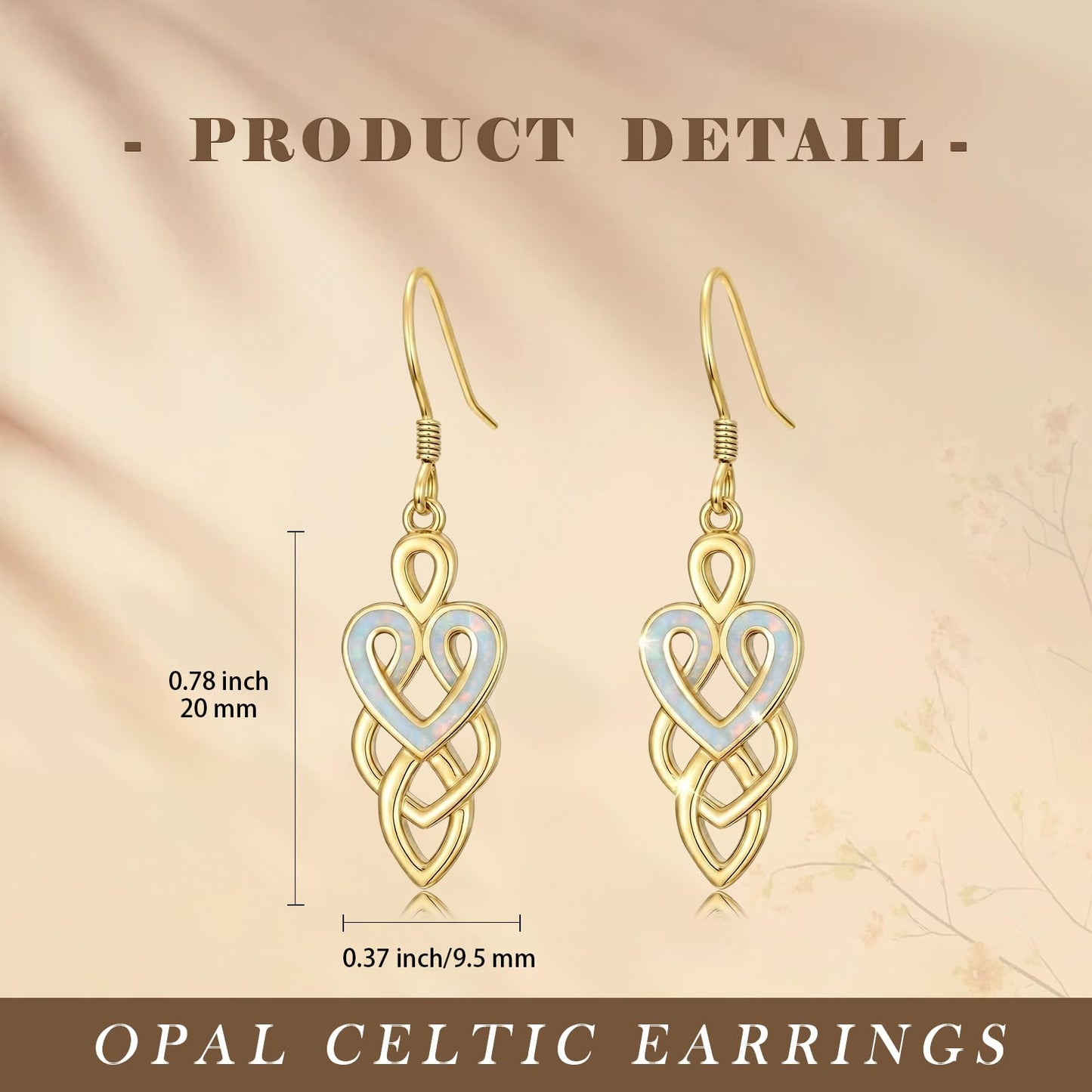 XPYPZP 14K Gold Celtic Knot Earrings Irish Gift for Women Opal Celtic Heart Dangle Drop Earrings Irish Love Jewelry Ireland Mothers Day Gifts for Mom Wife