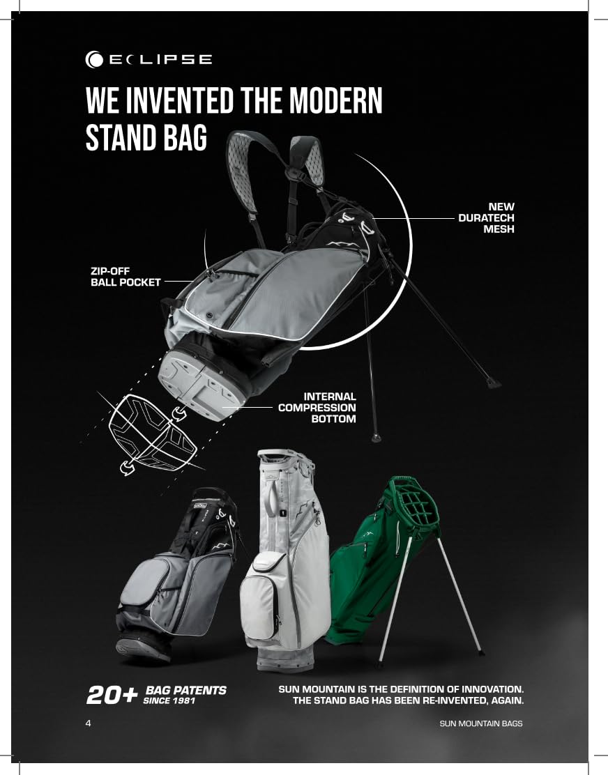Sun Mountain Men's Eclipse 2.5 LS Lightweight Stand Golf Bag 4-Way Top - 8 Pockets, X Fit Dual Strap System, Push & Electric Cart Compatible Compression Base, 2025 Model - Navy